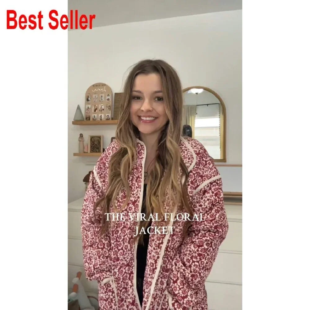 Reversible Quilted Cropped Jacket Floral Print Lightweight Puffer Chic